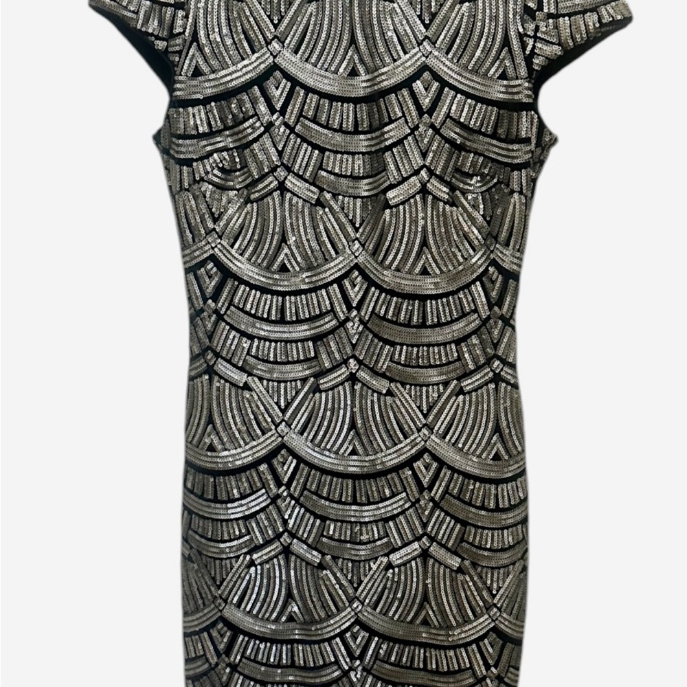 Dress the Population Black and Silver Sequin Sheath Midi Dress - Picture 4 of 6